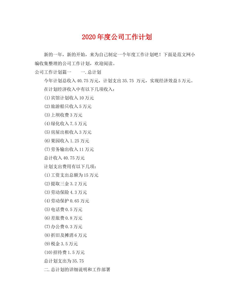 2020年度公司工作计划 _第1页