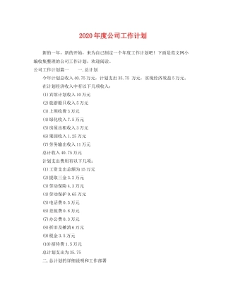 2020年度公司工作计划 
