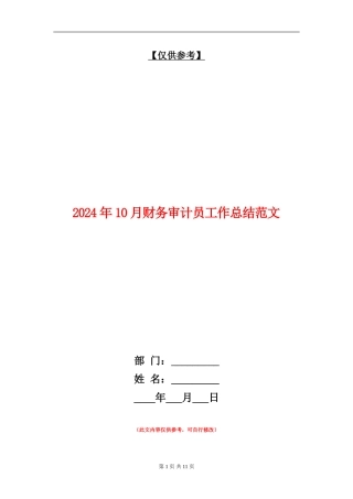 2024年10月财务审计员工作总结范文