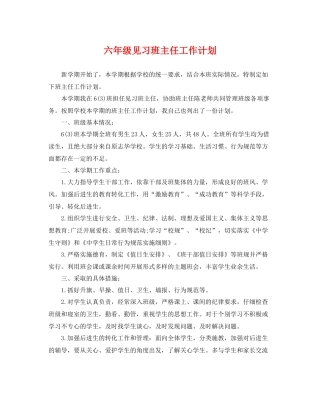 六年级见习班主任工作计划 