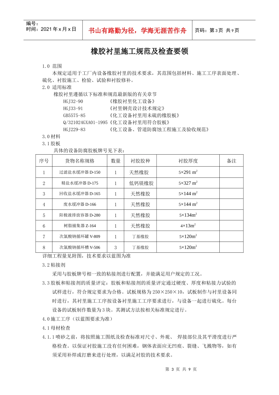 橡胶衬里施工规范与检查要领_第3页
