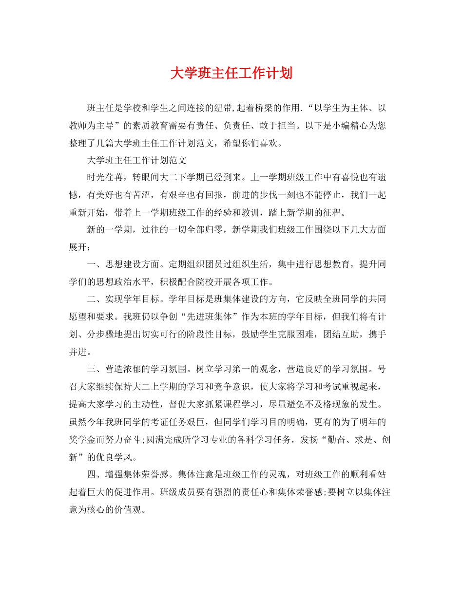 大学班主任工作计划 _第1页