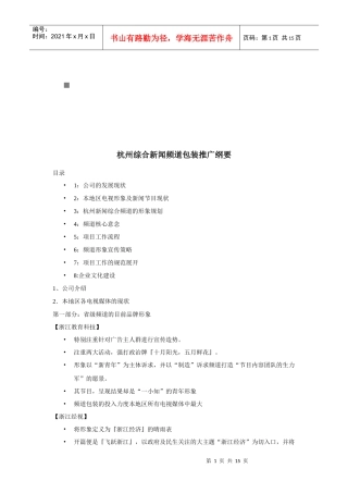 杭州综合新闻频道包装推广方案分析