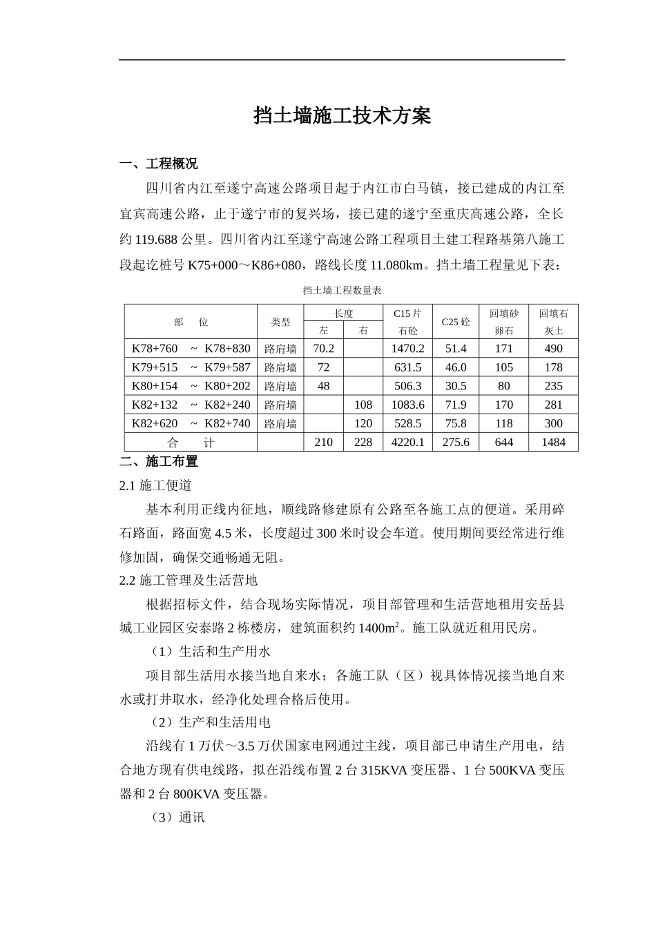 浆砌挡土墙施工技术方案_第1页