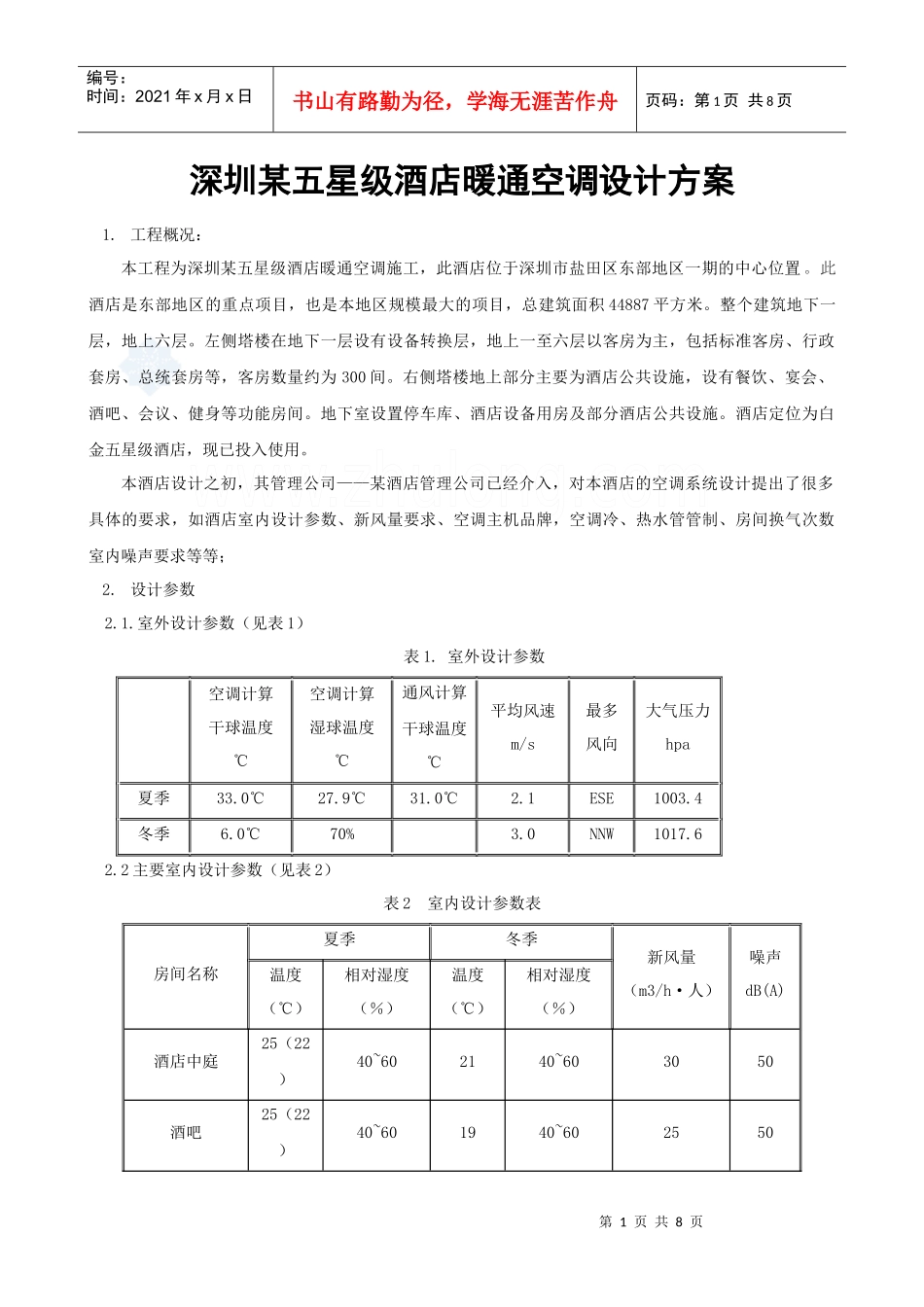 深圳某五星级酒店暖通空调设计方案_secret_第1页