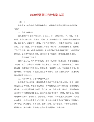经济师工作计划怎么写 