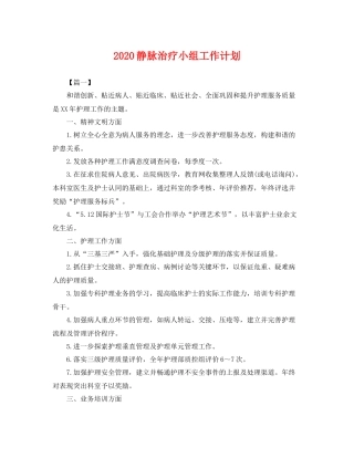 静脉治疗小组工作计划 