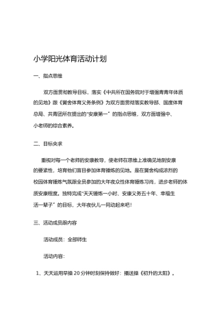 小学阳光体育活动计划