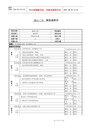 某服装生产企业储运部搬运工岗位说明书