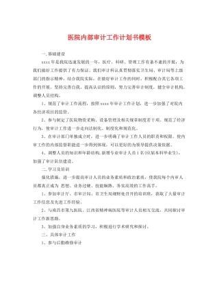 医院内部审计工作计划书模板 