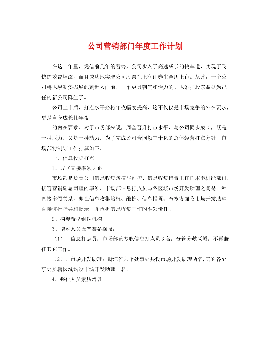 公司营销部门年度工作计划 _第1页
