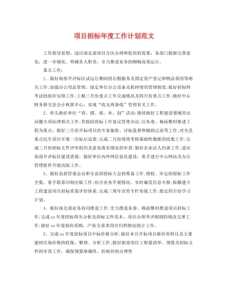 项目招标年度工作计划范文 