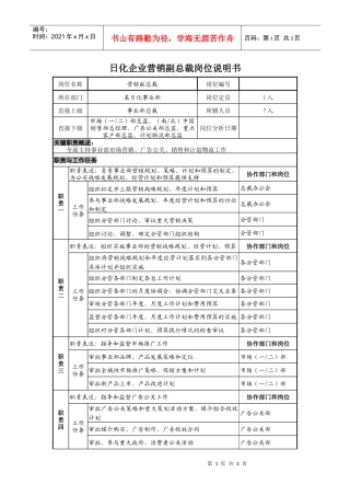 日化企业营销副总裁岗位说明书