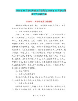 2024年11月护士年度工作总结与2024年11月护士晋级工作总结汇编