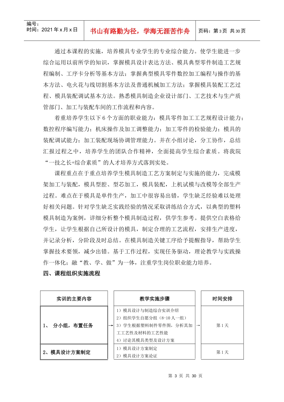 模具制造综合实训课程教学设计方案_第3页
