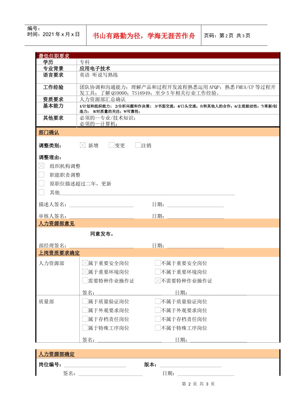 某大型电子公司技术部项目进度主管管理职位说明书_第2页