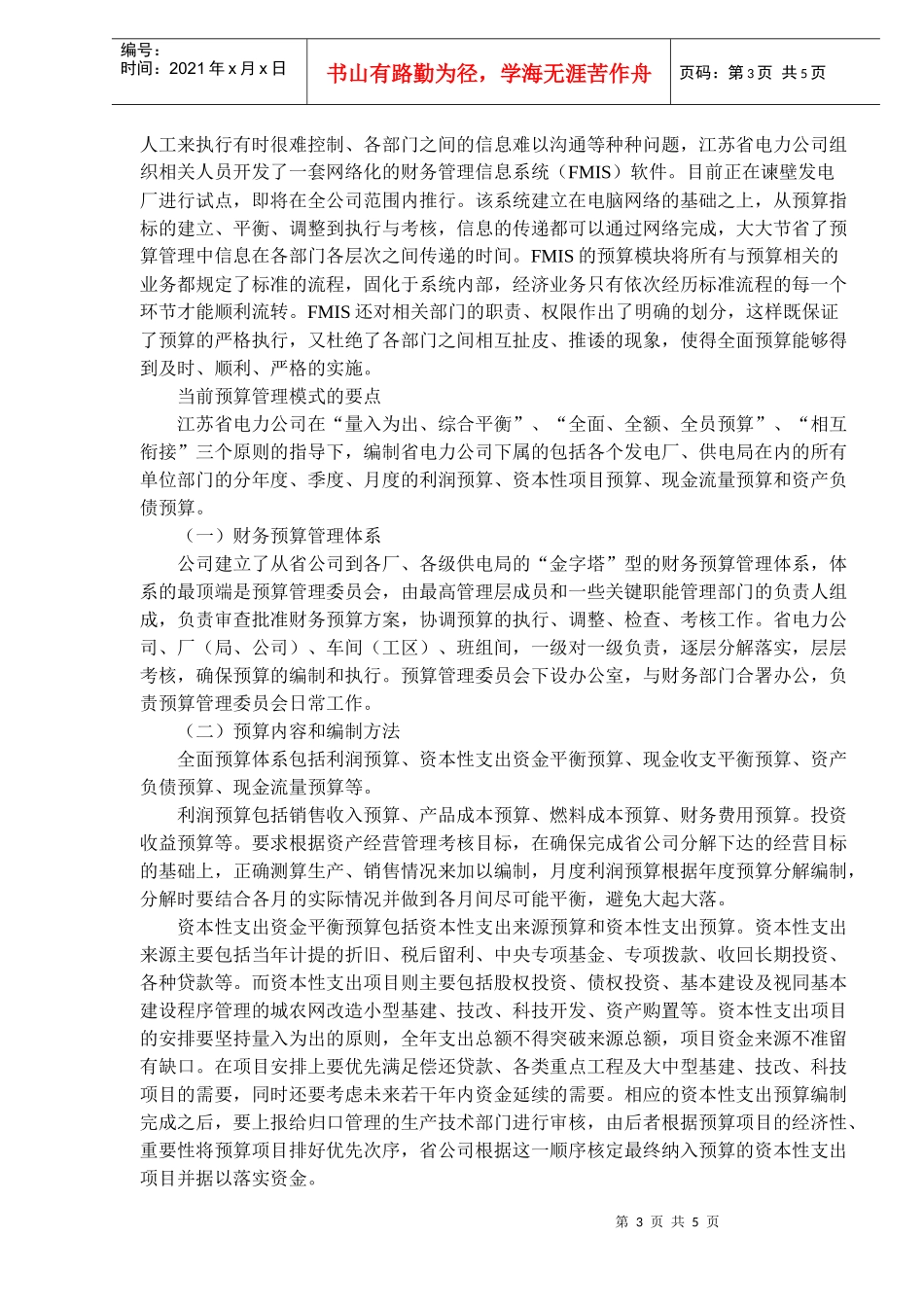 某某电力公司预算管理的实地研究报告(doc 5)_第3页