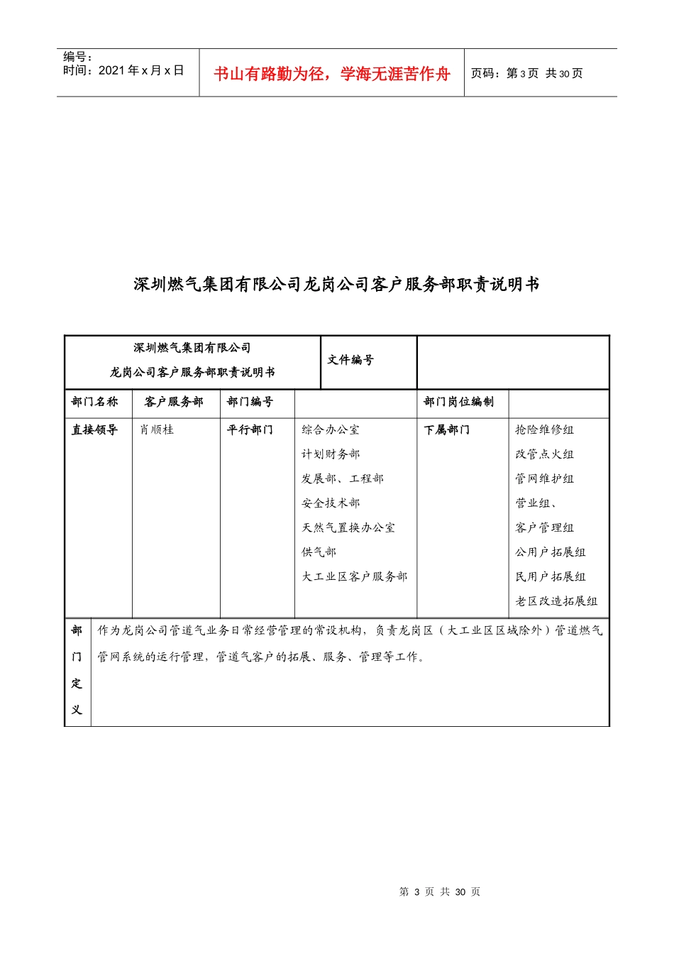 深圳市XX燃气集团有限公司部门部门职责说明书_安全技术部_第3页
