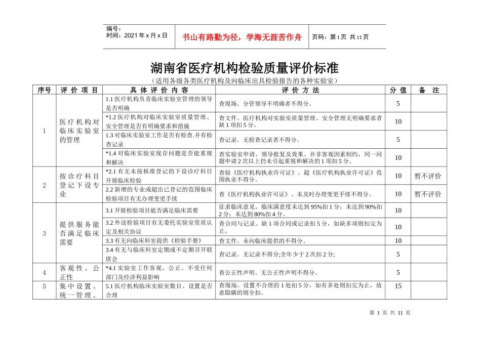 湖南省医疗机构检验质量评价标准1doc-湖南省医疗机构检_第1页