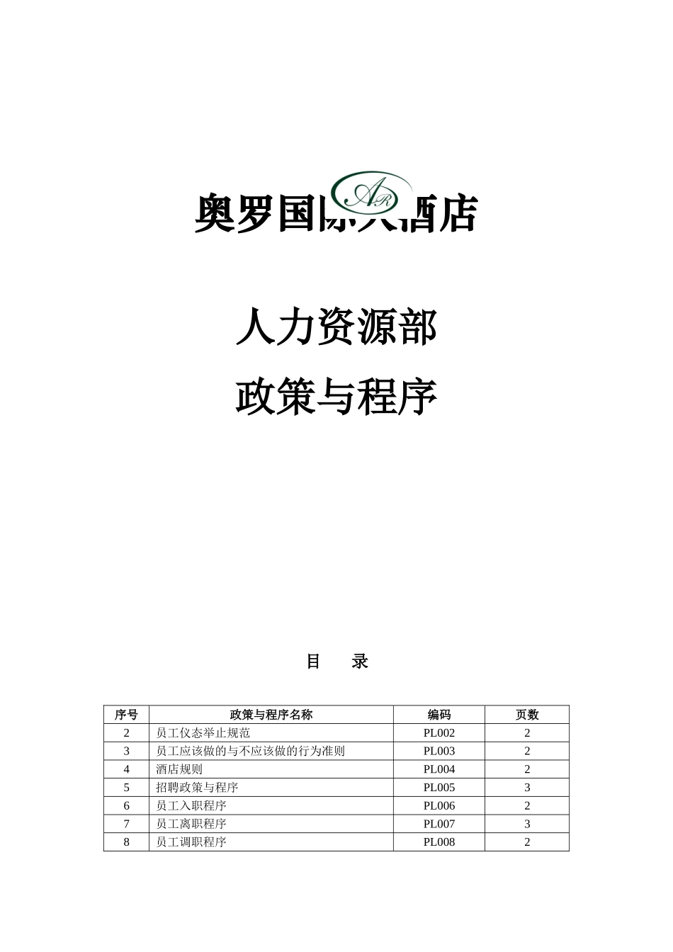 某国际大酒店人力资源部政策与程序_第1页