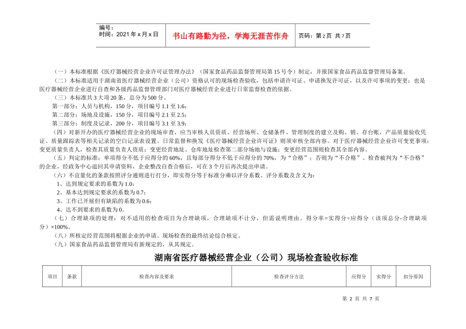 湖南省医疗器械经营企业（公司）现场检查验收标准-《湖南省_第2页