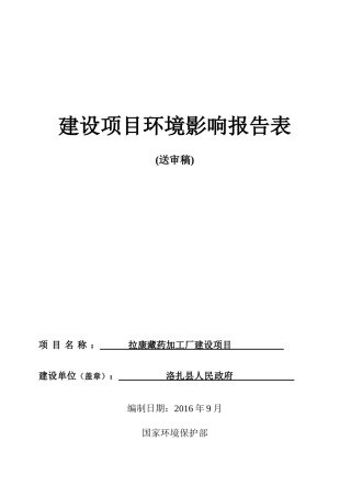 某药加工厂建设项目环境影响评价表