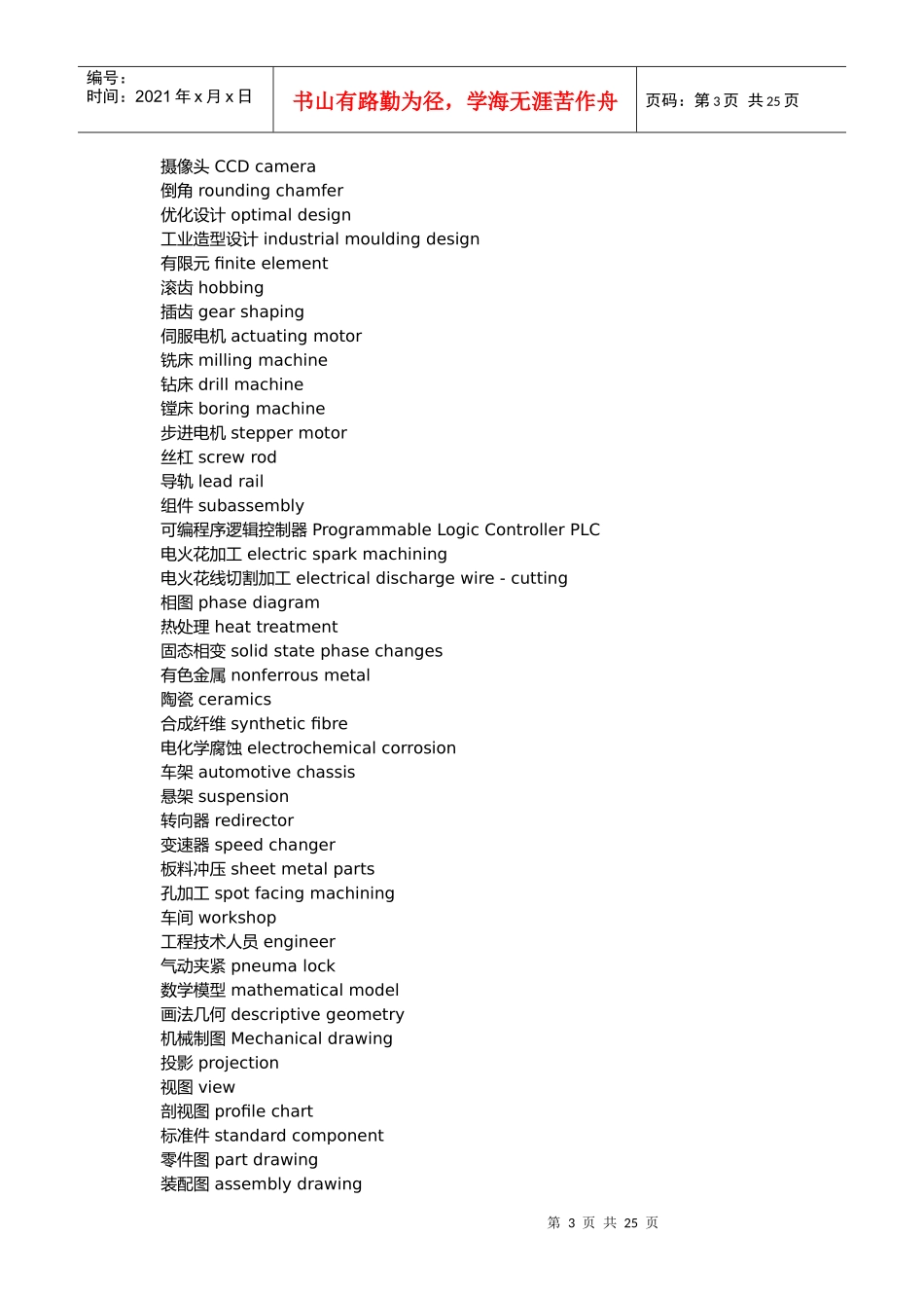 现代机械制造专业英语词汇_第3页