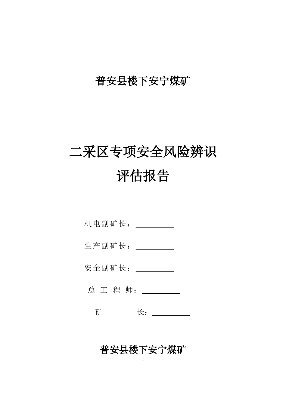 煤矿二采区专项安全风险辨识评估报告_第1页