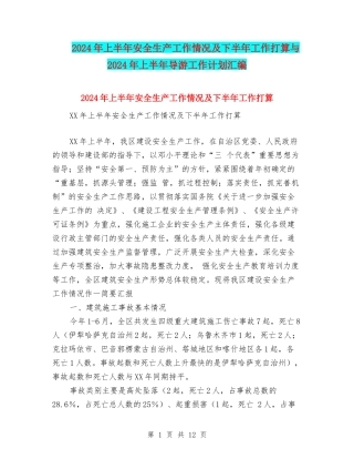 2024年上半年安全生产工作情况及下半年工作打算与2024年上半年导游工作计划汇编