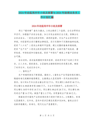 2024年动监局半年小结及部署与2024年助理业务员工作计划汇编