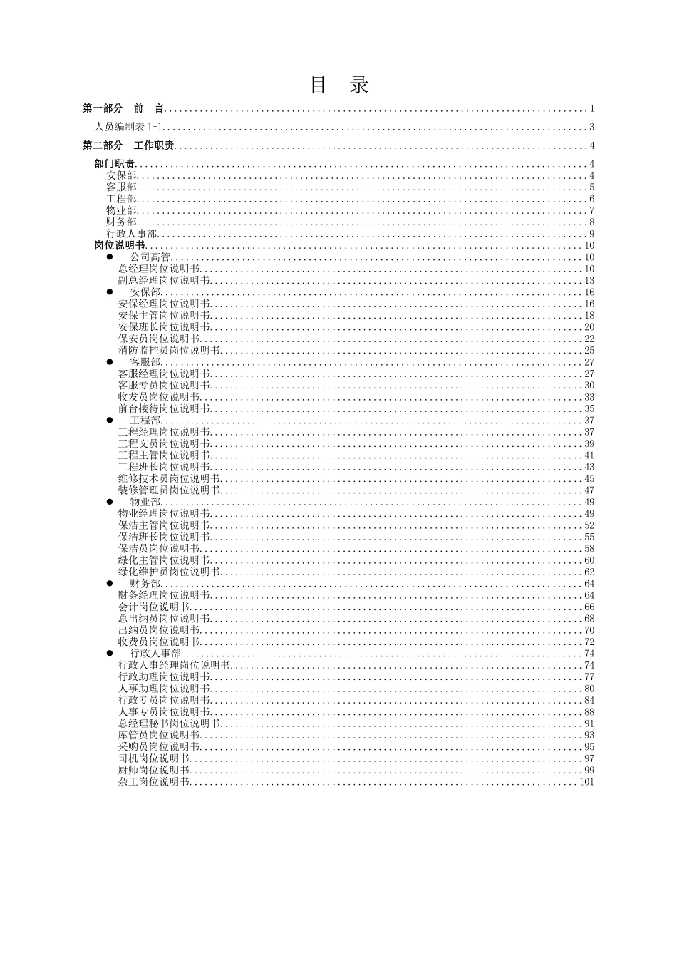 物业公司架构及人员编制岗位说明书_第2页