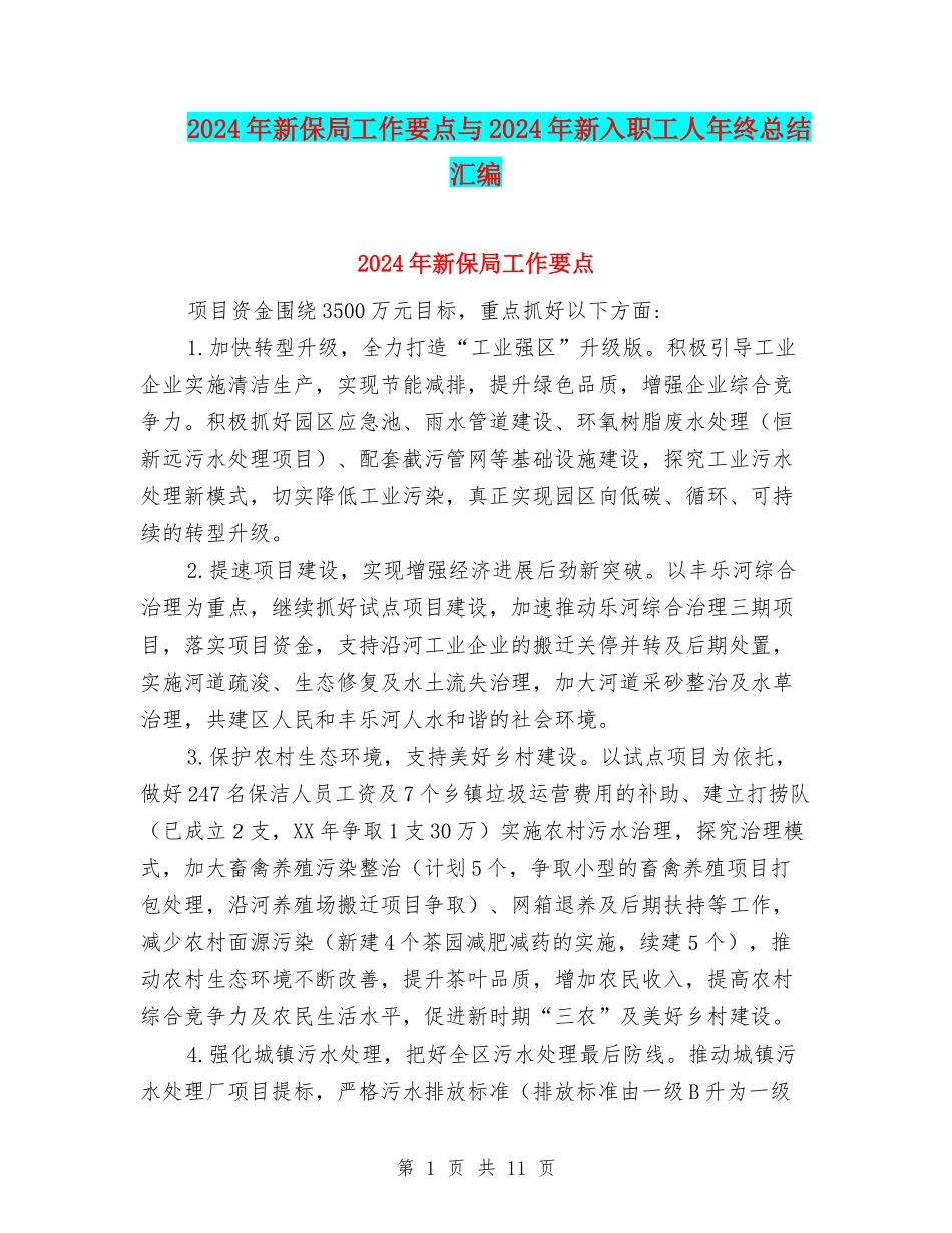 2024年新保局工作要点与2024年新入职工人年终总结汇编_第1页
