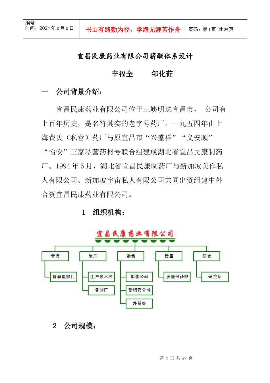 某药业有限公司薪酬体系设计_第1页