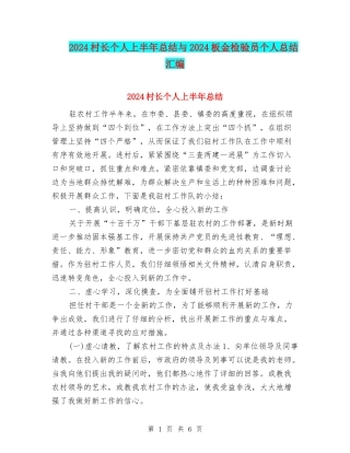 2024村长个人上半年总结与2024板金检验员个人总结汇编