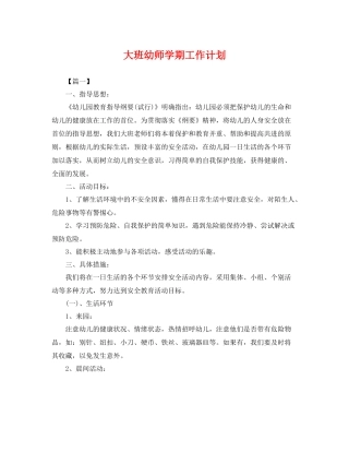 大班幼师学期工作计划 