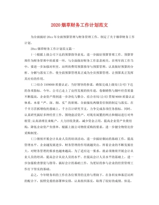 烟草财务工作计划范文 