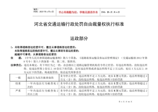 河北省交通运输行政处罚自由裁量权执行标准(运政部分)