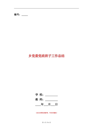 乡党委党政班子工作总结【新版】