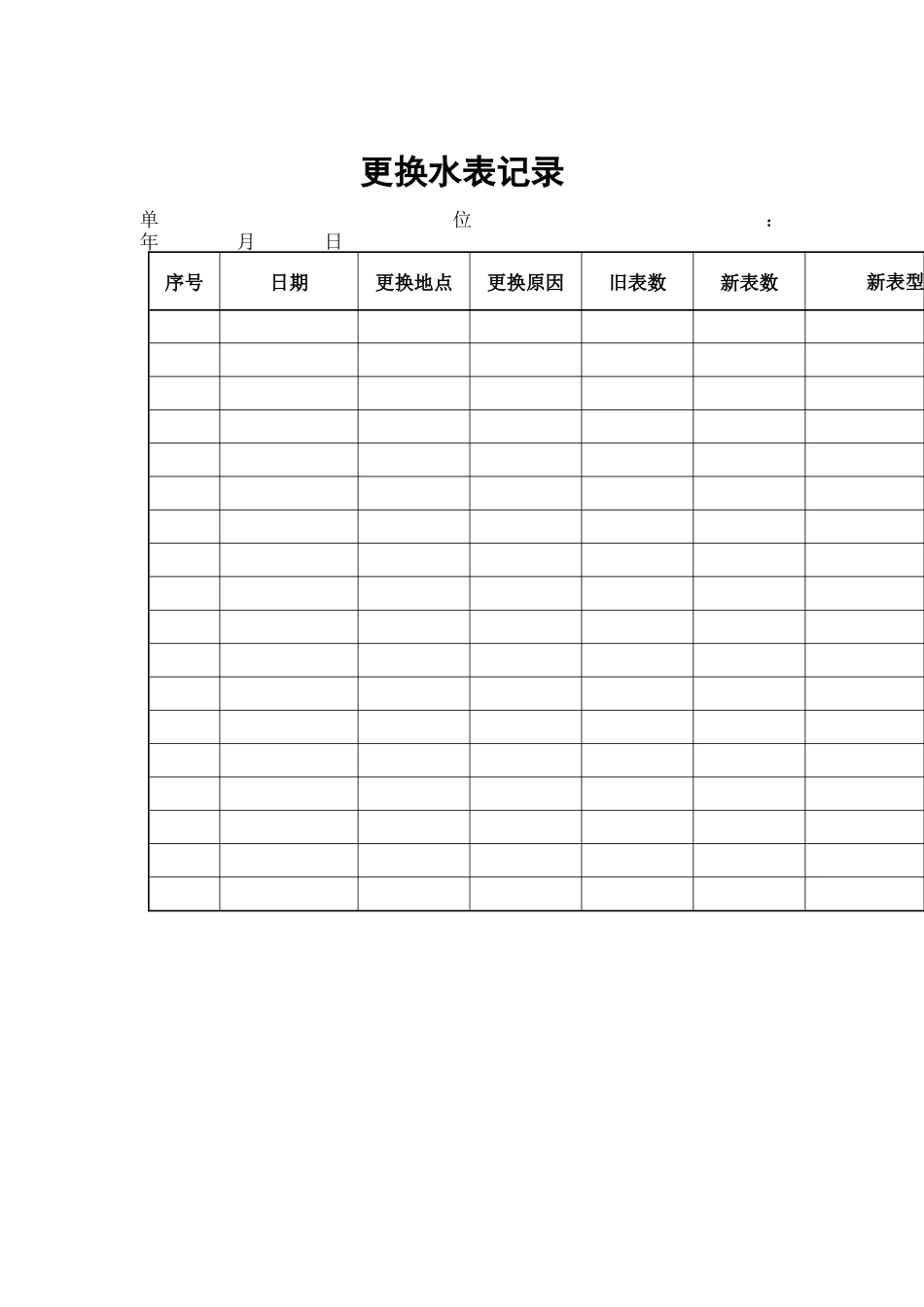 物业管理表格-更换水表记录_第1页