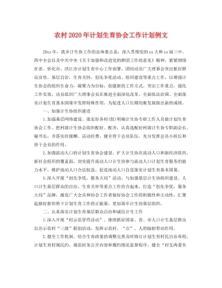 农村年计划生育协会工作计划例文 