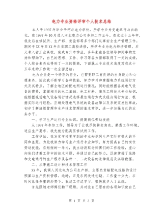 电力专业资格评审个人技术总结