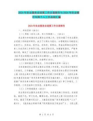 2024年农业服务业发展工作自查报告与2024年农业银行年终个人工作总结汇编