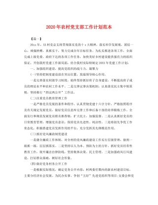 2020年农村党支部工作计划范本 