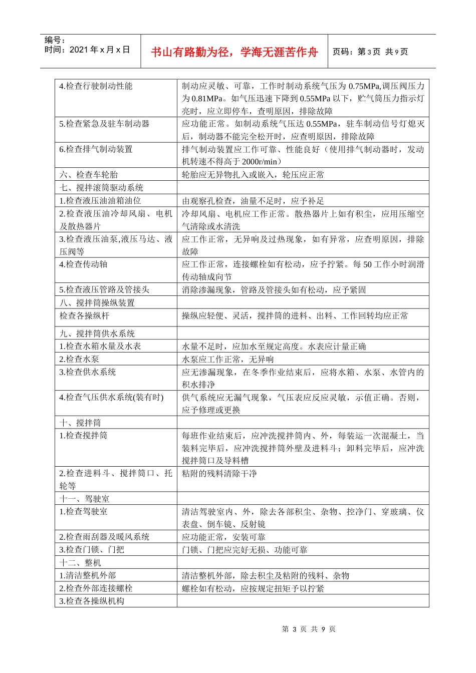 混凝土搅拌运输车操作保养规程_第3页