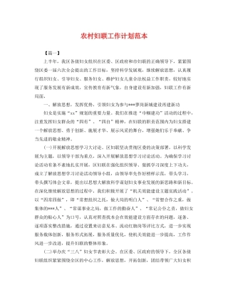 农村妇联工作计划范本 
