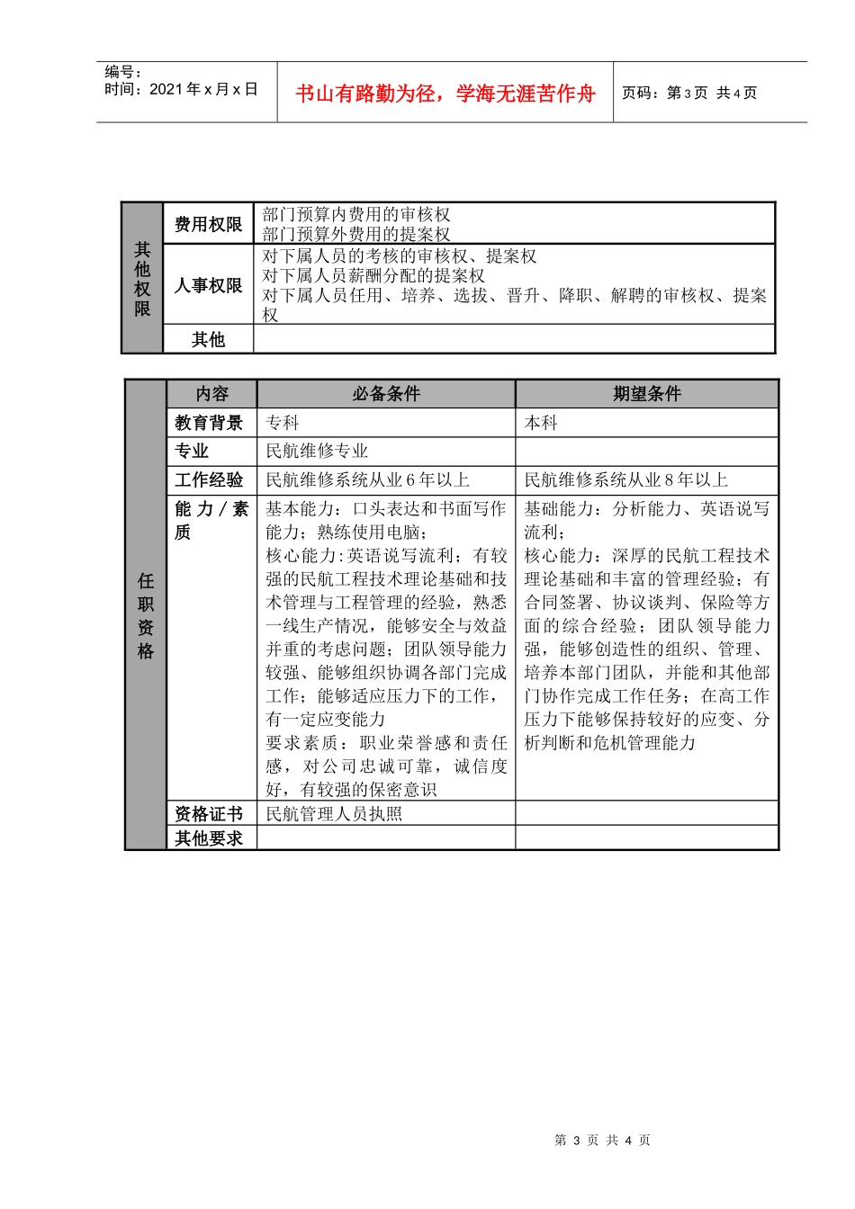 物流公司维修工程经理职位说明书及关键绩效标准_第3页