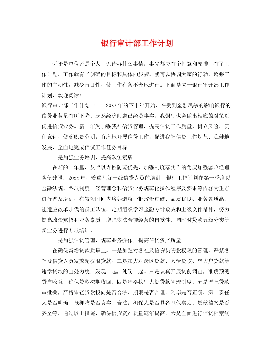 银行审计部工作计划 _第1页