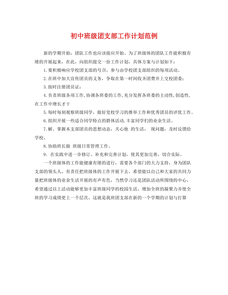 初中班级团支部工作计划范例 _第1页