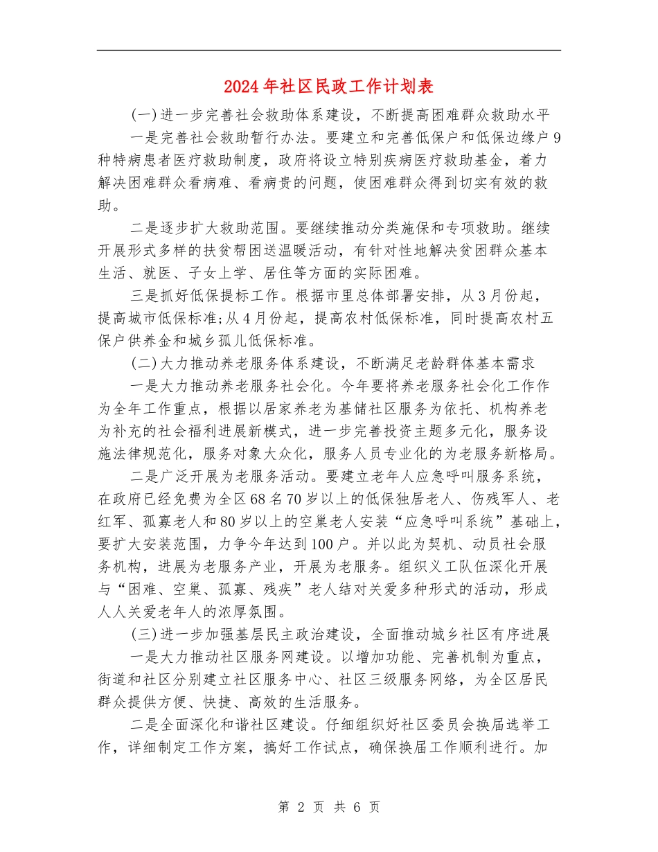 2024年社区民政工作计划表_第2页