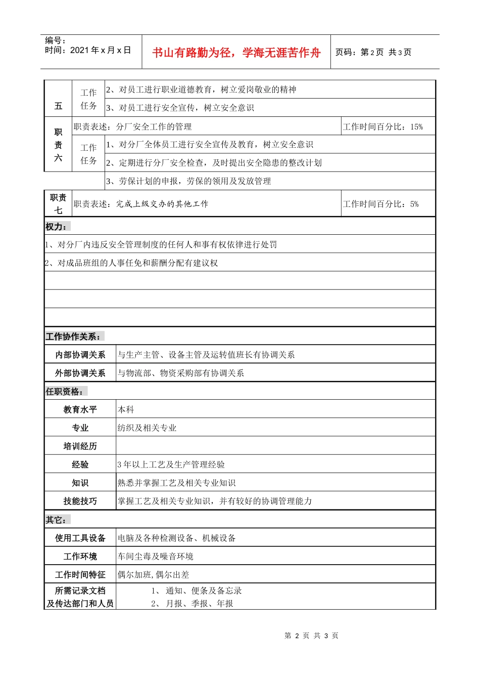 某化纤企业工艺工程师兼安全员职务说明书_第2页